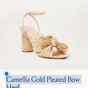 Camellia Gold Pleated Bow Heel 7.5